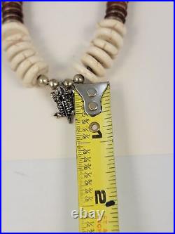 Vintage Native American Navajo Turquoise Heishi Necklace Sterling Lizard Pendant