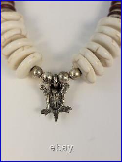 Vintage Native American Navajo Turquoise Heishi Necklace Sterling Lizard Pendant