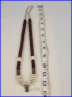Vintage Native American Navajo Turquoise Heishi Necklace Sterling Lizard Pendant