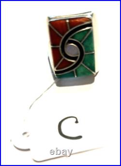 Vintage Native American Navajo Turquoise Inlay Sterling Silver Ring Size 9 (C)