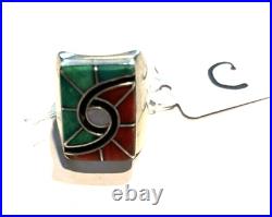 Vintage Native American Navajo Turquoise Inlay Sterling Silver Ring Size 9 (C)