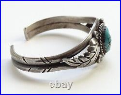 Vintage Native American Navajo Turquoise Nugget Sterling Bracelet Feathers 6 1/4