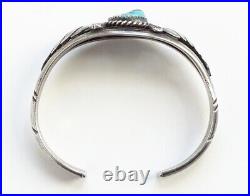 Vintage Native American Navajo Turquoise Nugget Sterling Bracelet Feathers 6 1/4