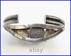 Vintage Native American Navajo Turquoise Nugget Sterling Bracelet Feathers 6 1/4
