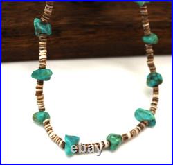 Vintage Native American Navajo Turquoise Nuggets Heishi Beads Shell Necklace 14