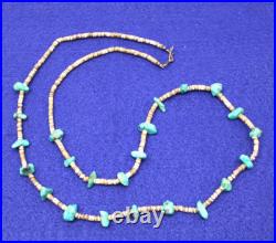 Vintage Native American Navajo Turquoise Nuggets Heishi Beads Shell Necklace 14