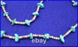 Vintage Native American Navajo Turquoise Nuggets Heishi Beads Shell Necklace 14