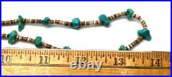 Vintage Native American Navajo Turquoise Nuggets Heishi Beads Shell Necklace 14