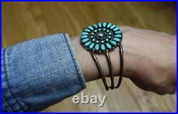Vintage Native American Navajo Turquoise Petit Point Sterling Silver Bracelet