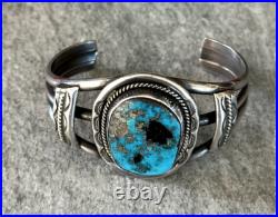 Vintage Native American Navajo Turquoise Pyrite Sterling silver Bracelet 51+gr