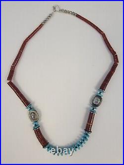 Vintage Native American Navajo Turquoise Royston Heishi Necklace 24, Sterling
