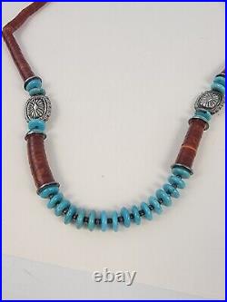 Vintage Native American Navajo Turquoise Royston Heishi Necklace 24, Sterling
