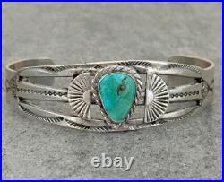 Vintage Native American Navajo Turquoise SPLIT SHANK Sterling Bracelet 6.5 in
