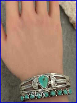 Vintage Native American Navajo Turquoise SPLIT SHANK Sterling Bracelet 6.5 in