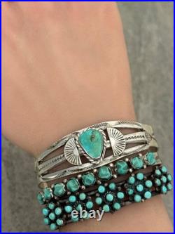 Vintage Native American Navajo Turquoise SPLIT SHANK Sterling Bracelet 6.5 in