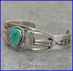 Vintage Native American Navajo Turquoise SPLIT SHANK Sterling Bracelet 6.5 in