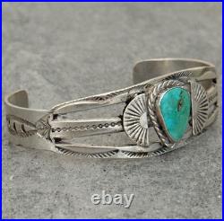 Vintage Native American Navajo Turquoise SPLIT SHANK Sterling Bracelet 6.5 in