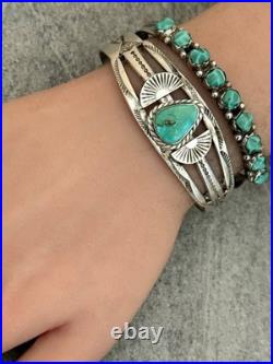 Vintage Native American Navajo Turquoise SPLIT SHANK Sterling Bracelet 6.5 in