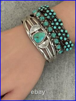 Vintage Native American Navajo Turquoise SPLIT SHANK Sterling Bracelet 6.5 in