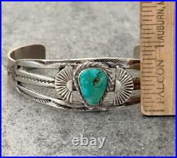 Vintage Native American Navajo Turquoise SPLIT SHANK Sterling Bracelet 6.5 in