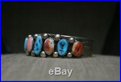 Vintage Native American Navajo Turquoise Spiny Oyster Sterling Silver Bracelet