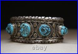 Vintage Native American Navajo Turquoise Sterling Cuff Bracelet Fannie Platero