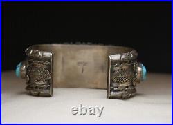 Vintage Native American Navajo Turquoise Sterling Cuff Bracelet Fannie Platero