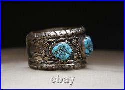 Vintage Native American Navajo Turquoise Sterling Cuff Bracelet Fannie Platero