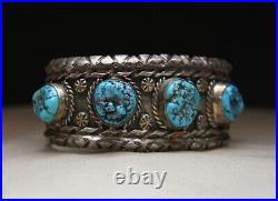 Vintage Native American Navajo Turquoise Sterling Cuff Bracelet Fannie Platero