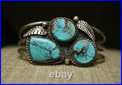 Vintage Native American Navajo Turquoise Sterling Cuff Bracelet Large Size