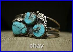 Vintage Native American Navajo Turquoise Sterling Cuff Bracelet Large Size