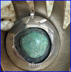 Vintage Native American Navajo Turquoise Sterling Shadow Box Pendant Hallmark H