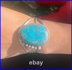 Vintage Native American Navajo Turquoise Sterling Silver Bangle Bracelet