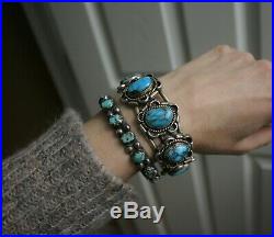 Vintage Native American Navajo Turquoise Sterling Silver Bracelet Large Size