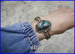 Vintage Native American Navajo Turquoise Sterling Silver Cuff Bracelet