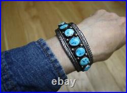 Vintage Native American Navajo Turquoise Sterling Silver Cuff Bracelet