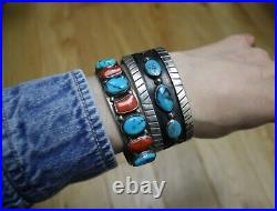 Vintage Native American Navajo Turquoise Sterling Silver Cuff Bracelet