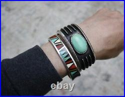 Vintage Native American Navajo Turquoise Sterling Silver Cuff Bracelet