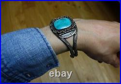 Vintage Native American Navajo Turquoise Sterling Silver Cuff Bracelet