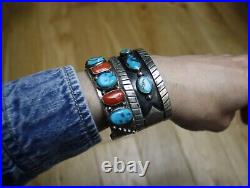 Vintage Native American Navajo Turquoise Sterling Silver Cuff Bracelet