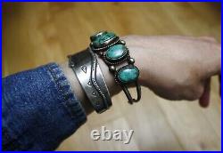 Vintage Native American Navajo Turquoise Sterling Silver Cuff Bracelet