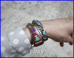 Vintage Native American Navajo Turquoise Sterling Silver Cuff Bracelet