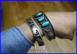 Vintage Native American Navajo Turquoise Sterling Silver Cuff Bracelet