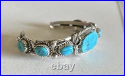 Vintage Native American Navajo Turquoise Sterling Silver Cuff Bracelet