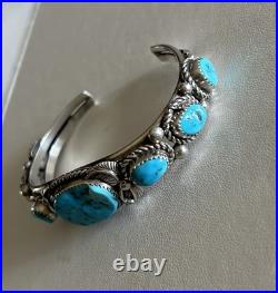 Vintage Native American Navajo Turquoise Sterling Silver Cuff Bracelet