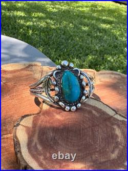 Vintage Native American Navajo Turquoise Sterling Silver Cuff Bracelet