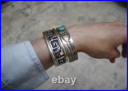 Vintage Native American Navajo Turquoise Sterling Silver Cuff Bracelet Size 6.75