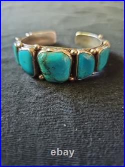 Vintage Native American Navajo Turquoise Sterling Silver Signed Bracelet
