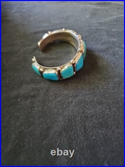 Vintage Native American Navajo Turquoise Sterling Silver Signed Bracelet