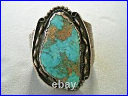 Vintage Native American Navajo Turquoise Sterling Silver Stamped Cuff Bracelet
